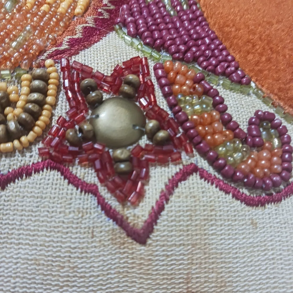 Pier 1 One Imports Pillow Jute Bead Pumpkin Fall  Decor Throw Cord Halloween